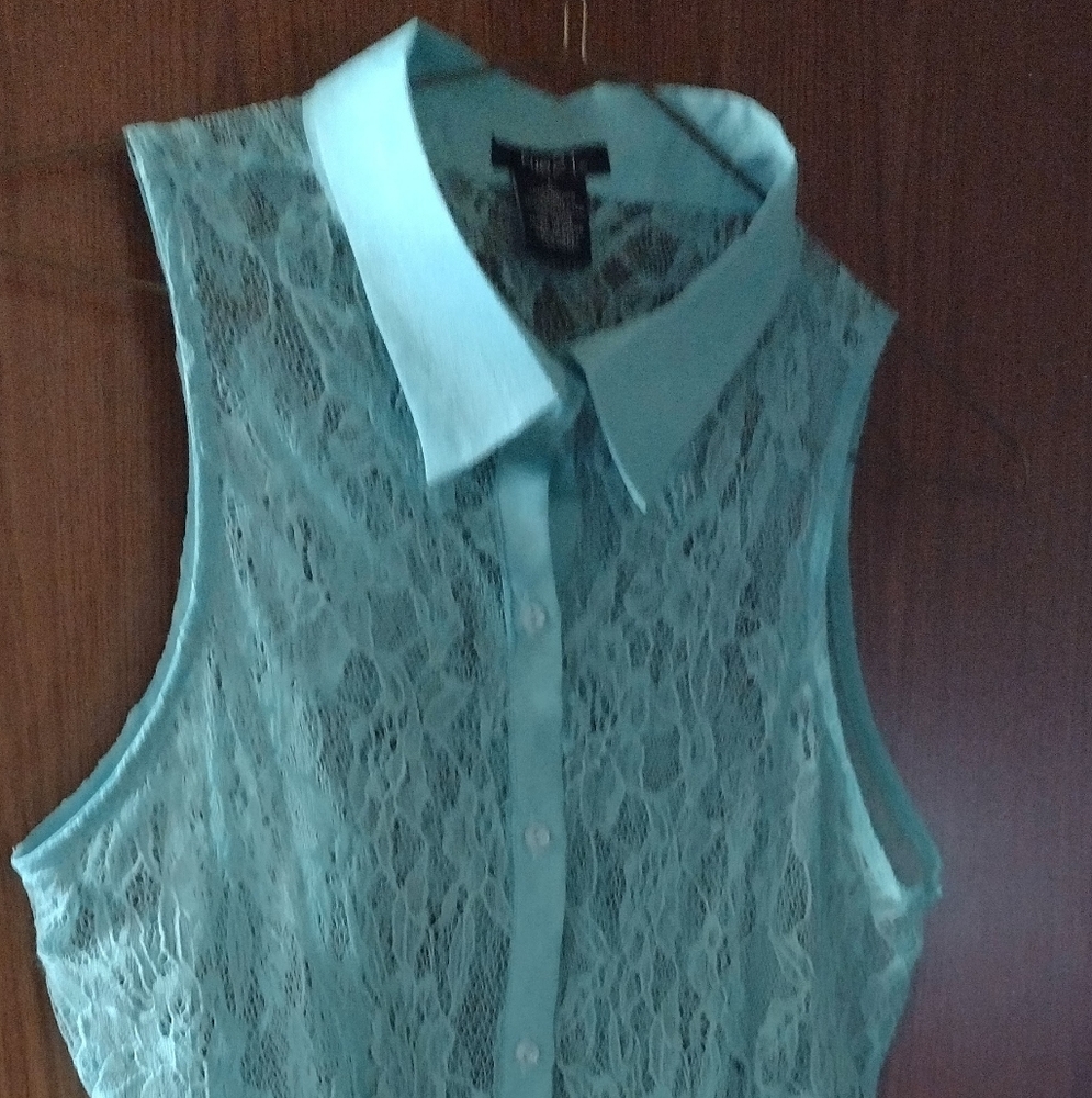 Women's see-thru button down sleeveless shirt